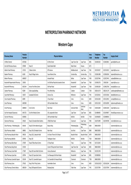 METROPOLITAN PHARMACY NETWORK Western Cape