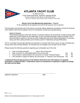 Membership Application – Form a to Be Completed by the Applicant and Sent to the Sponsor and Co-Sponsor