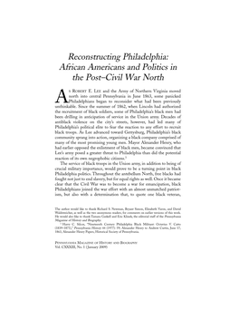 Reconstructing Philadelphia: African Americans and Politics in the Post–Civil War North