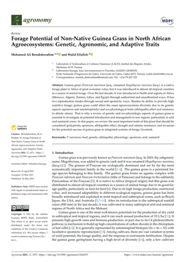 Forage Potential of Non-Native Guinea Grass in North African Agroecosystems: Genetic, Agronomic, and Adaptive Traits