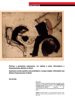 Pintoras E Gravadoras Expressivas: Um Capítulo À Parte. Informalismo E Expressionismo-Abstrato No Brasil Expressive Women Painters and Printmakers: a Unique Chapter