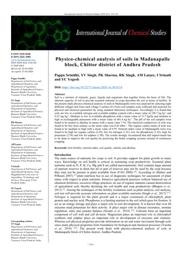 Physico-Chemical Analysis of Soils in Madanapalle Block, Chittor District