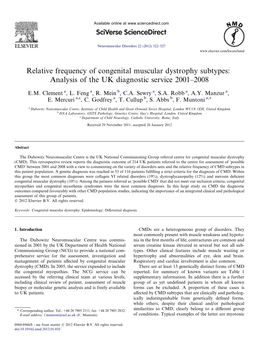 Relative Frequency of Congenital Muscular Dystrophy Subtypes: Analysis of the UK Diagnostic Service 2001–2008