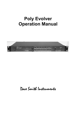 Poly Evolver Operation Manual Dave Smith Instruments