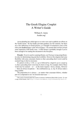 The Greek Elegiac Couplet a Writer’S Guide