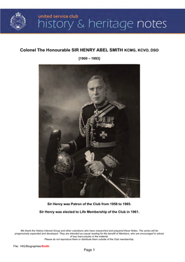 1965 Colonel the Honourable Sir Henry ABEL SMITH KCMG, KCVO