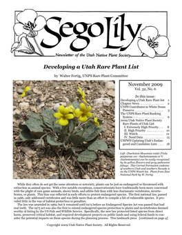 Developing a Utah Rare Plant List