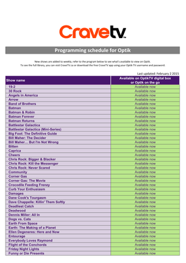 Programming Schedule for Optik