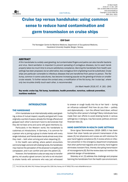 Cruise Tap Versus Handshake: Using Common Sense to Reduce Hand Contamination and Germ Transmission on Cruise Ships