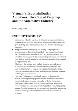 The Case of Vingroup and the Automotive Industry