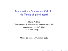 Matematica E Scienza Del Calcolo: Da Turing Ai Giorni Nostri