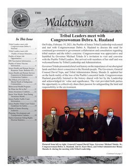 February 2021 Tribal Leaders Meet with in This Issue Congresswoman Debra A