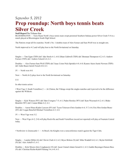 Prep Roundup: North Boys Tennis Beats Silver Creek