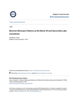 Mormon Mortuary Patterns at the Block 49 and Seccombe Lake Cemeteries