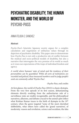 Psychiatric Disability, the Human Monster, and the World of Psycho-Pass