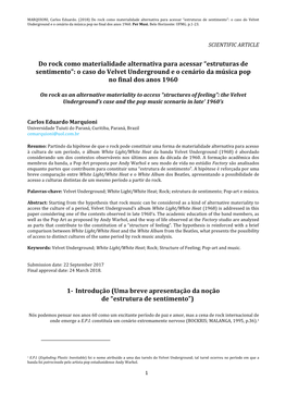 Do Rock Como Materialidade Alternativa Para Acessar “Estruturas De Sentimento”: O Caso Do Velvet Underground E O Cenário Da Música Pop No Final Dos Anos 1960