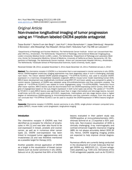 Original Article Non-Invasive Longitudinal Imaging of Tumor Progression Using an 111Indium Labeled CXCR4 Peptide Antagonist