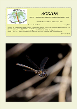Agrion 20(1) - January 2016 AGRION NEWSLETTER of the WORLDWIDE DRAGONFLY ASSOCIATION