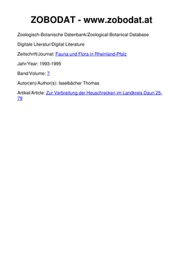 Zur Verbreitung Der Heuschrecken Im Landkreis Daun 25- 79 Isselbächer: Heuschrecken Im Landkreis Daun 25