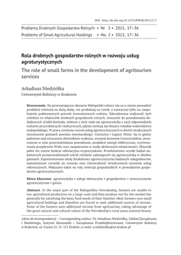 Rola Drobnych Gospodarstw Rolnych W Rozwoju Usług Agroturystycznych the Role of Small Farms in the Development of Agritourism Services