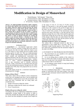 Modification in Design of Monowheel