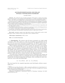 ACCURATE EIGENVALUES and Svds of TOTALLY NONNEGATIVE MATRICES∗