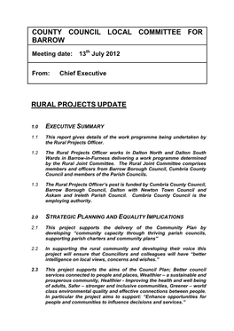 County Council Local Committee for Barrow Rural Projects Update