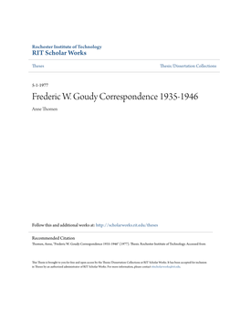 Frederic W. Goudy Correspondence 1935-1946 Anne Thomen