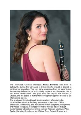 The Renowned Croatian Clarinetist Marija Pavlovic Was Born in Dubrovnik