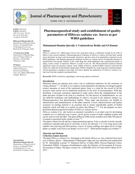 Pharmacognostical Study and Establishment of Quality Parameters