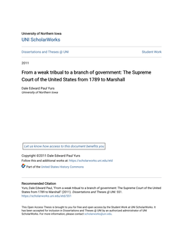 From a Weak Tribual to a Branch of Government: the Supreme Court of the United States from 1789 to Marshall