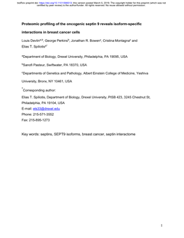 Proteomic Profiling of the Oncogenic Septin 9 Reveals Isoform-Specific