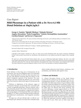 Mild Phenotype in a Patient with a De Novo 6.3 Mb Distal Deletion at 10Q26. 2Q26. 3