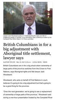 British Columbians in for a Big Adjustment with Aboriginal Title Settlement, Lawyer Says