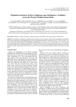 Population Structures of Three Calliptamus Spp. (Orthoptera: Acrididae) Across the Western Mediterranean Basin