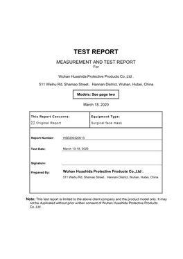 TEST REPORT MEASUREMENT and TEST REPORT For