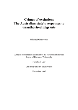Crimes of Exclusion: the Australian State's Responses to Unauthorised