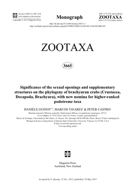 Crustacea, Decapoda, Brachyura), with New Nomina for Higher-Ranked Podotreme Taxa