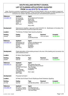 South Holland District Council List of Planning