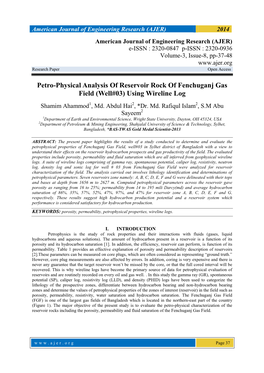 Petro-Physical Analysis of Reservoir Rock of Fenchuganj Gas Field (Well#03) Using Wireline Log