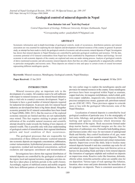 Geological Control of Mineral Deposits in Nepal