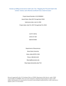 Seismic Profiling in Downtown Salt Lake City: Mapping the Wasatch Fault with Seismic Velocity and Reflection Methods from a Land Streamer