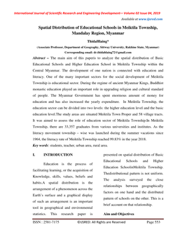 Spatial Distribution of Educational Schools in Meiktila Township, Mandalay Region, Myanmar