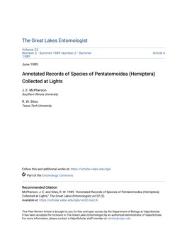 Annotated Records of Species of Pentatomoidea (Hemiptera) Collected at Lights