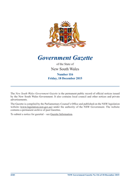 Government Gazette of the State of New South Wales Number 116 Friday, 18 December 2015