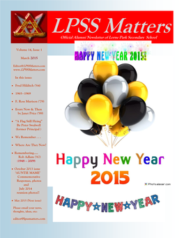 Official Alumni Newsletter of Lorne Park Secondary School School