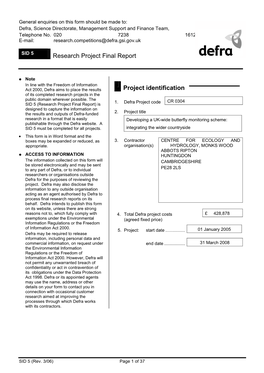 Developing a UK-Wide Butterfly Monitoring Scheme: Publishable Through the Defra Website