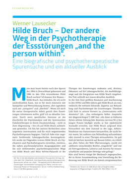 Hilde Bruch – Der Andere Weg in Der Psychotherapie Der Essstörungen „And the Person Within“