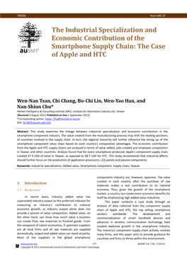 The Industrial Specialization and Economic Contribution of the Smartphone Supply Chain: the Case of Apple and HTC