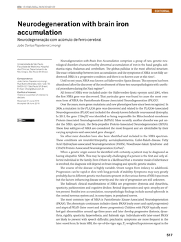 Neurodegeneration with Brain Iron Accumulation Neurodegeneração Com Acúmulo De Ferro Cerebral João Carlos Papaterra Limongi